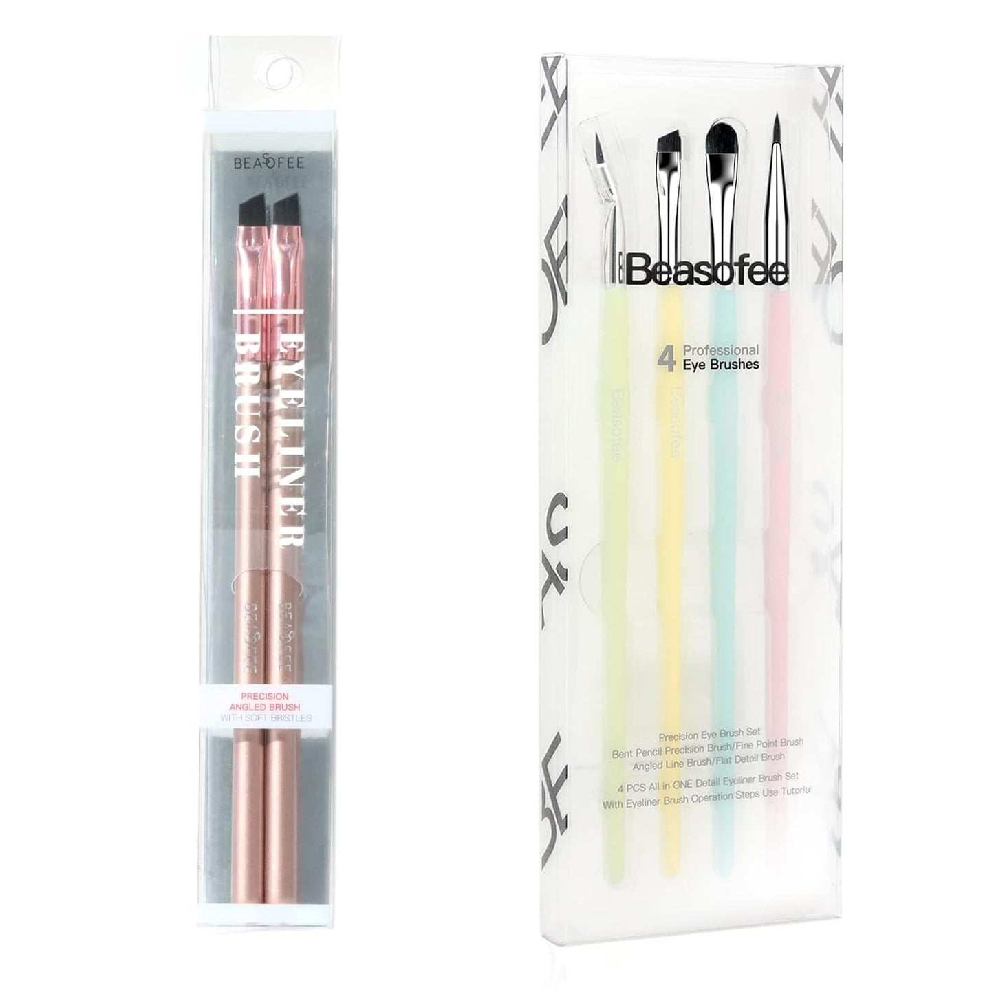 BEASOFEE 2 Pack Angle Eyeliner Brushes+Multicolor Eyeliner brushes