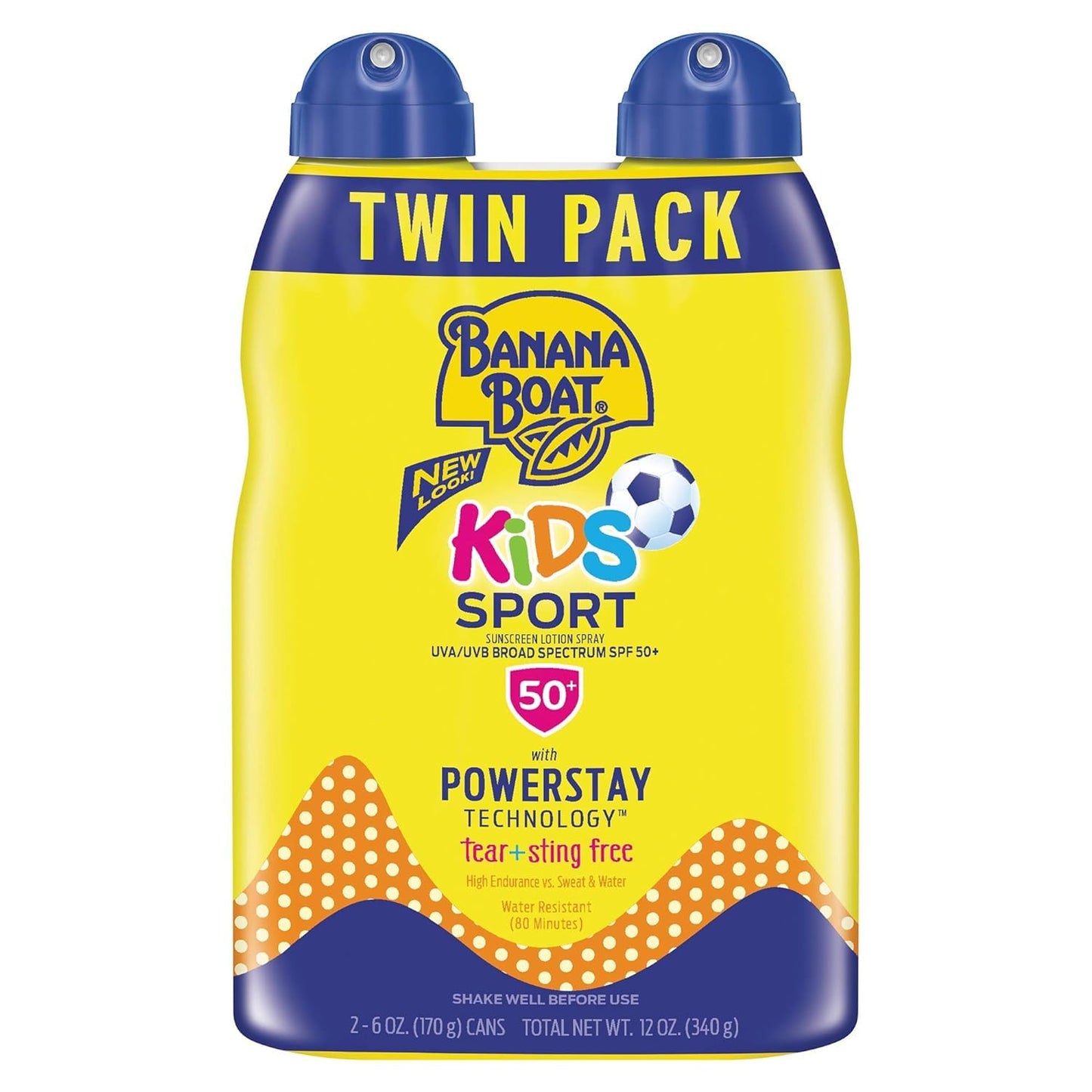 Banana Boat Kids Sport Sunscreen Spray, Sting-Free, Tear-Free, Broad Spectrum, SPF 50, 6oz. - Twin Pack