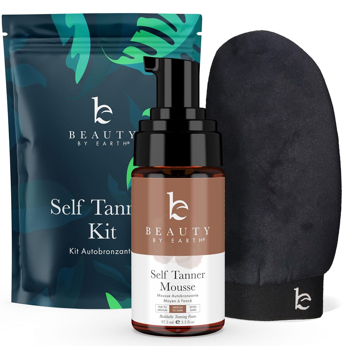Self Tanner Tanning Mousse Kit - USA Made with Natural & Organic Ingredients, Self Tanner Mousse and Mitt, Self Tan Kit, Fake Tan Tanning Foam, Medium to Dark Sunless Tanner, Self Tanners Best Sellers