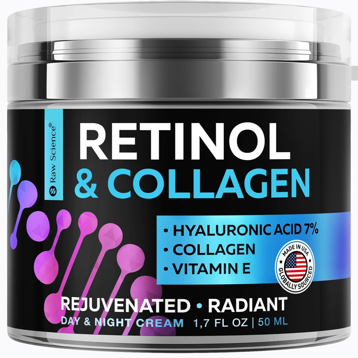 Retinol Cream for Face, Anti Aging Face Moisturizer for Women & Men, Anti Wrinkle with Collagen Vitamin E, Day & Night Cream, Hyaluronic Acid for Skin, Revitalizing 1.7 OZ