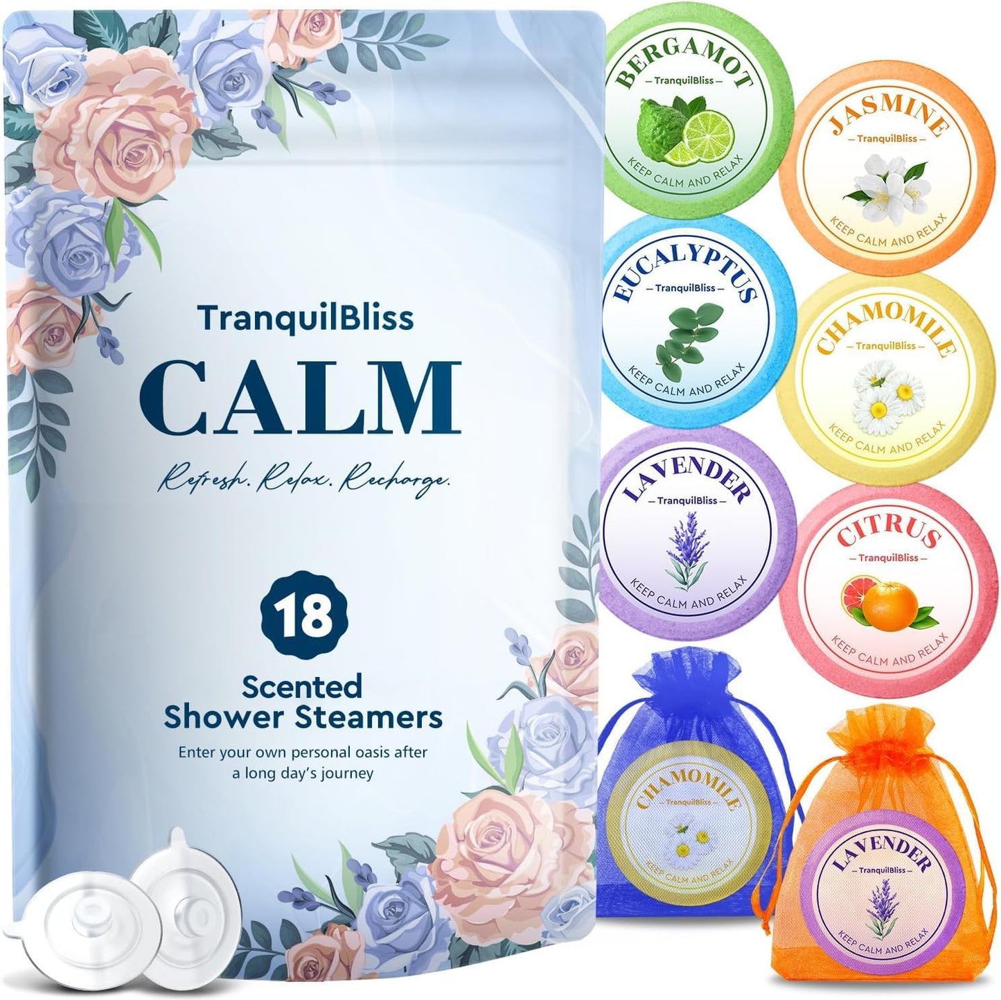 TranquilBliss Shower Steamers 18 PCS Gifts Set, Self Care Relaxation Shower Tablets with Shea Butter, 6 Fragrance Shower Bombs Valentine's Day Gift Ideas for Women, Men, Mother, Wife