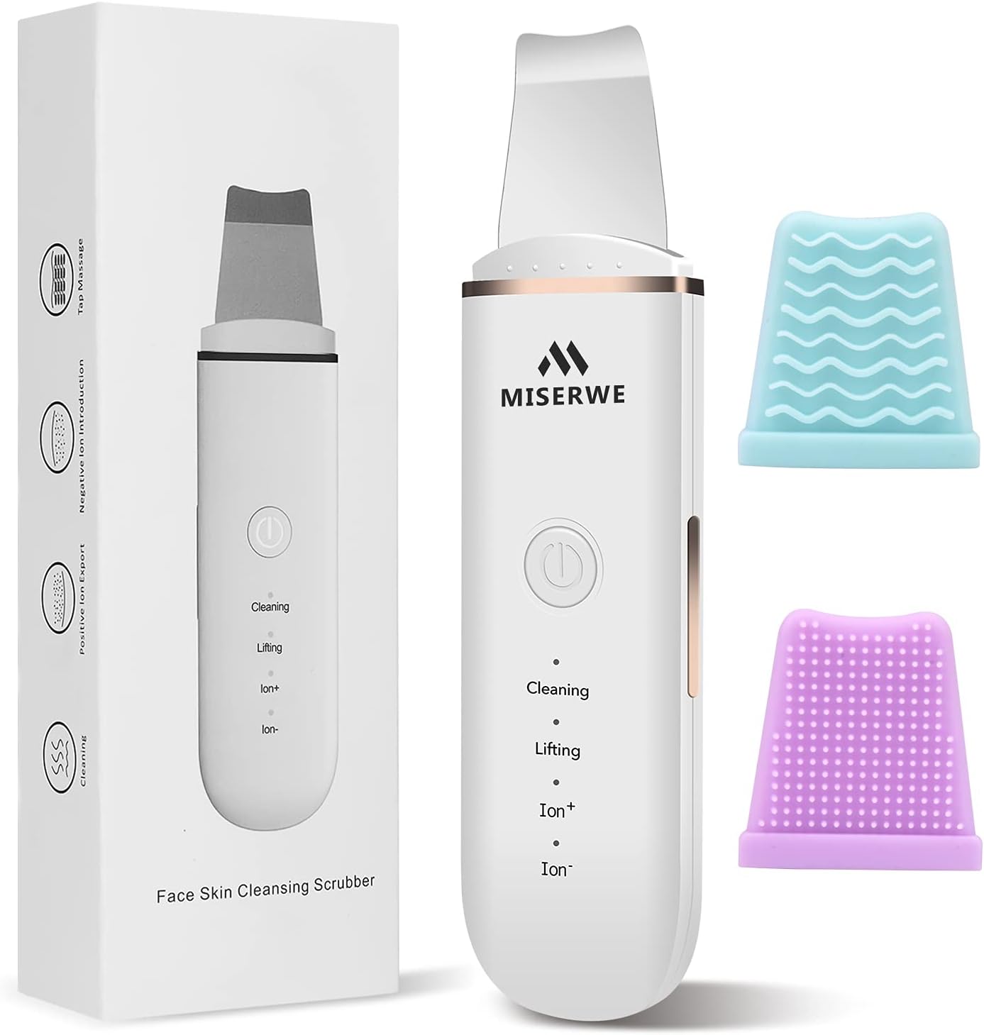 Skin Scrubber Face Skin Spatula Facial Scrubber Spatula for Deep Cleansing Blackhead Remover Pore Cleaner with 4 Modes (White)