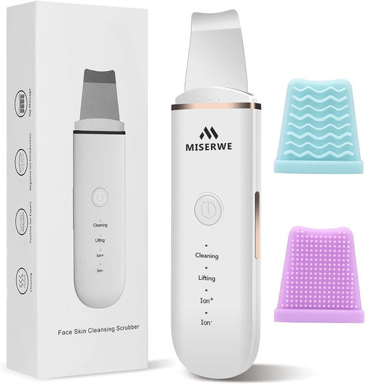 Skin Scrubber Face Skin Spatula Facial Scrubber Spatula for Deep Cleansing Blackhead Remover Pore Cleaner with 4 Modes (White)