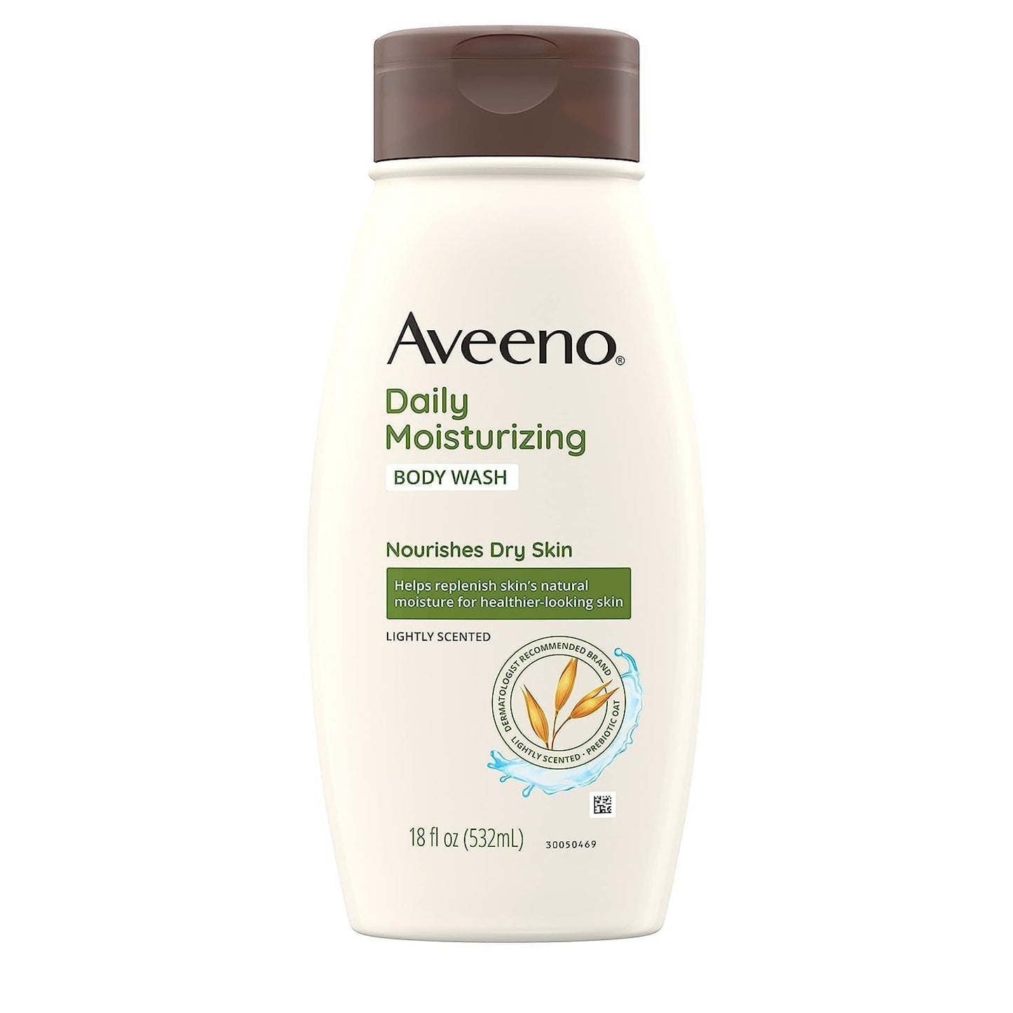 Aveeno Daily Moisturizing Body Wash for Dry Skin with Soothing Oat ; Rich Emollients, Creamy Shower Cleanser, Gentle, Soap-Free and Dye-Free, Light Fragrance, 18 fl. oz