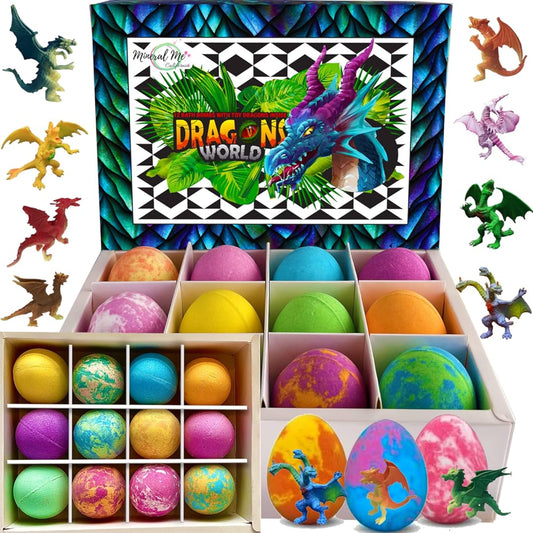 Bath Bombs for Kids with Surprise Inside - 12 Organic Bubble Bath Fizzies with Dragon Egg Toys. Gentle & Kids Friendly Bath Balls. Birthday Gift & Valentine's Gifts for Kids, Boys, Girls