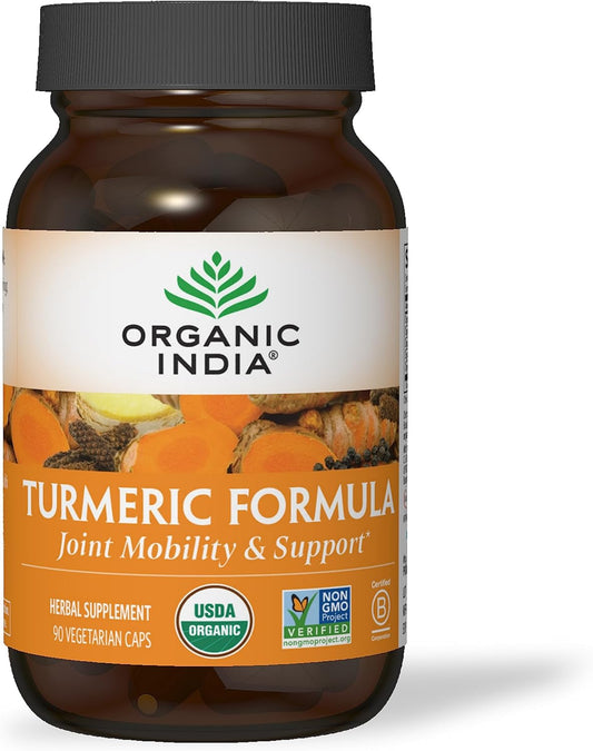 ORGANIC INDIA Turmeric Curcumin Herbal Supplement - Joint Mobility & Immune System Support, Healthy Inflammatory Response, Whole Root Supplement, Organic Trikatu, USDA Certified Organic - 90 Capsules
