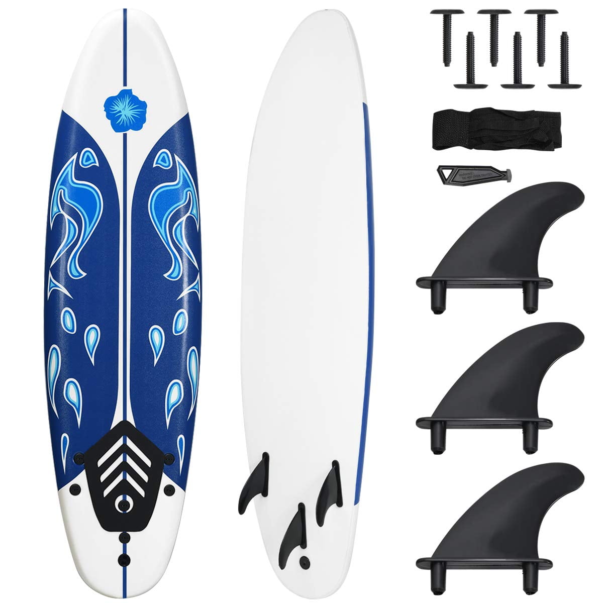 Surfboard, 6 Ft Stand Up Surfing Board with 5 Detachable Fins, Safety Leash, Non-Slip Lightweight Foam Surfboard for Kids, Teenager, Youth