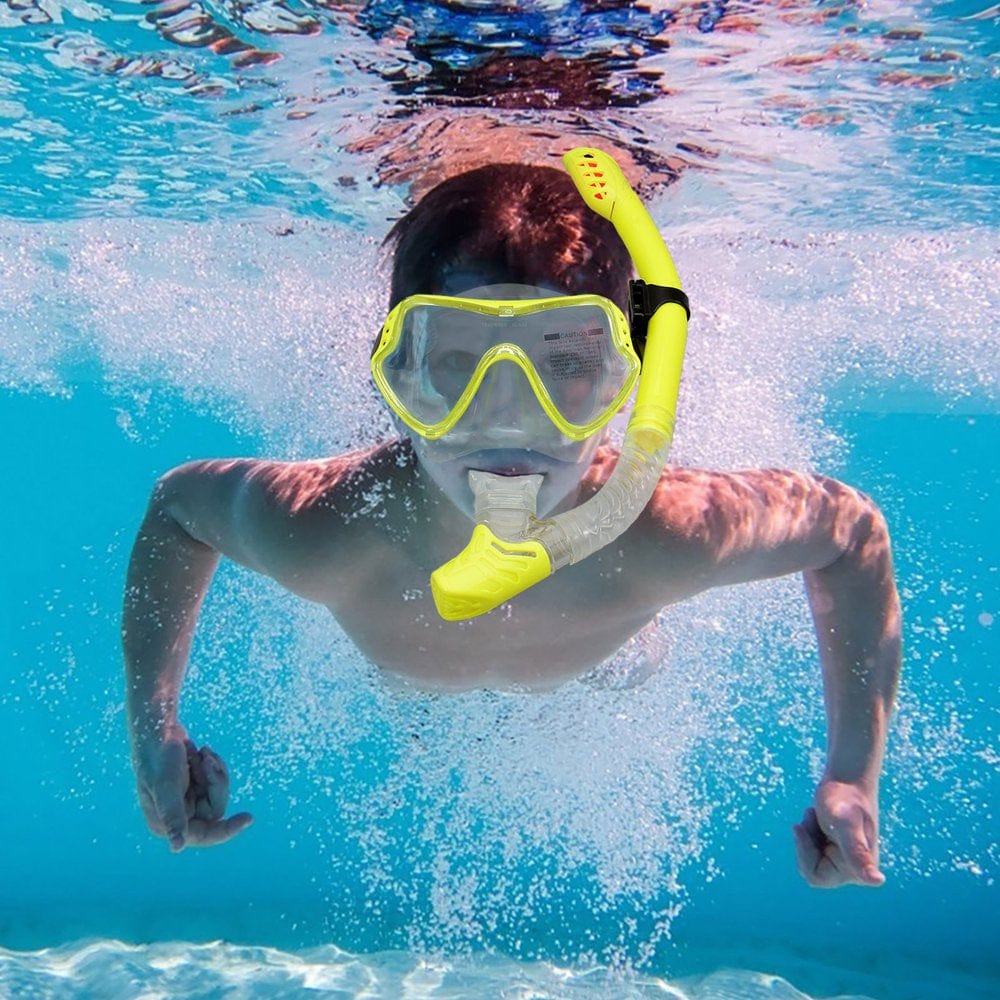 Alueeu 4-8 Years Old Silicone Diving Snorkeling Glasses Set Yellowsilicone for Children