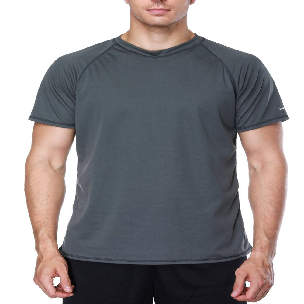 Attraco Men Short Sleeve Rash Guard Swimwear UPF 50+ Running Swimming Shirt Solid Color