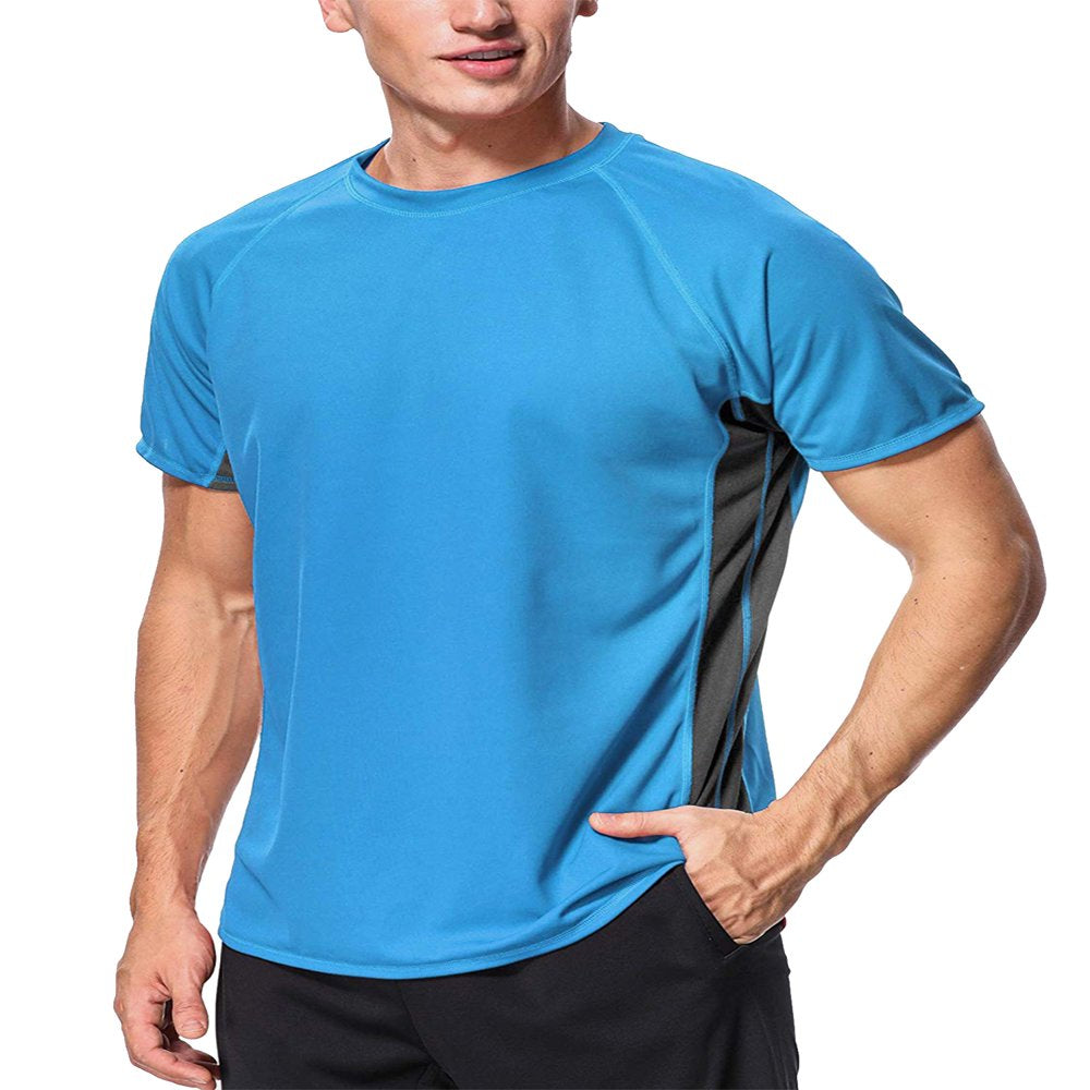 Attraco Men Short Sleeve Rash Guard Swimwear UPF 50+ Running Swimming Shirt Solid Color