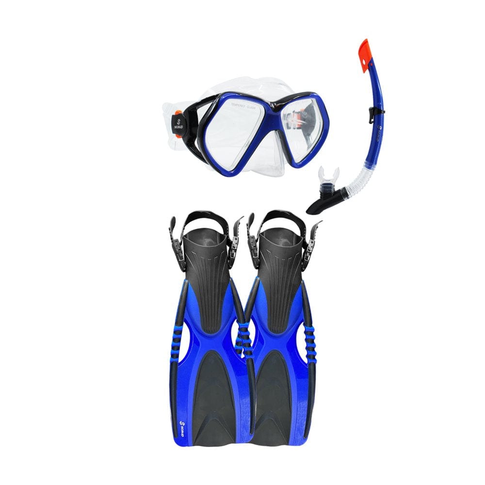 SCAUP Habana Recreational Snorkeling Set - Diving Mask, Dry-Top Snorkel and Swim Fins Kit, for Adults