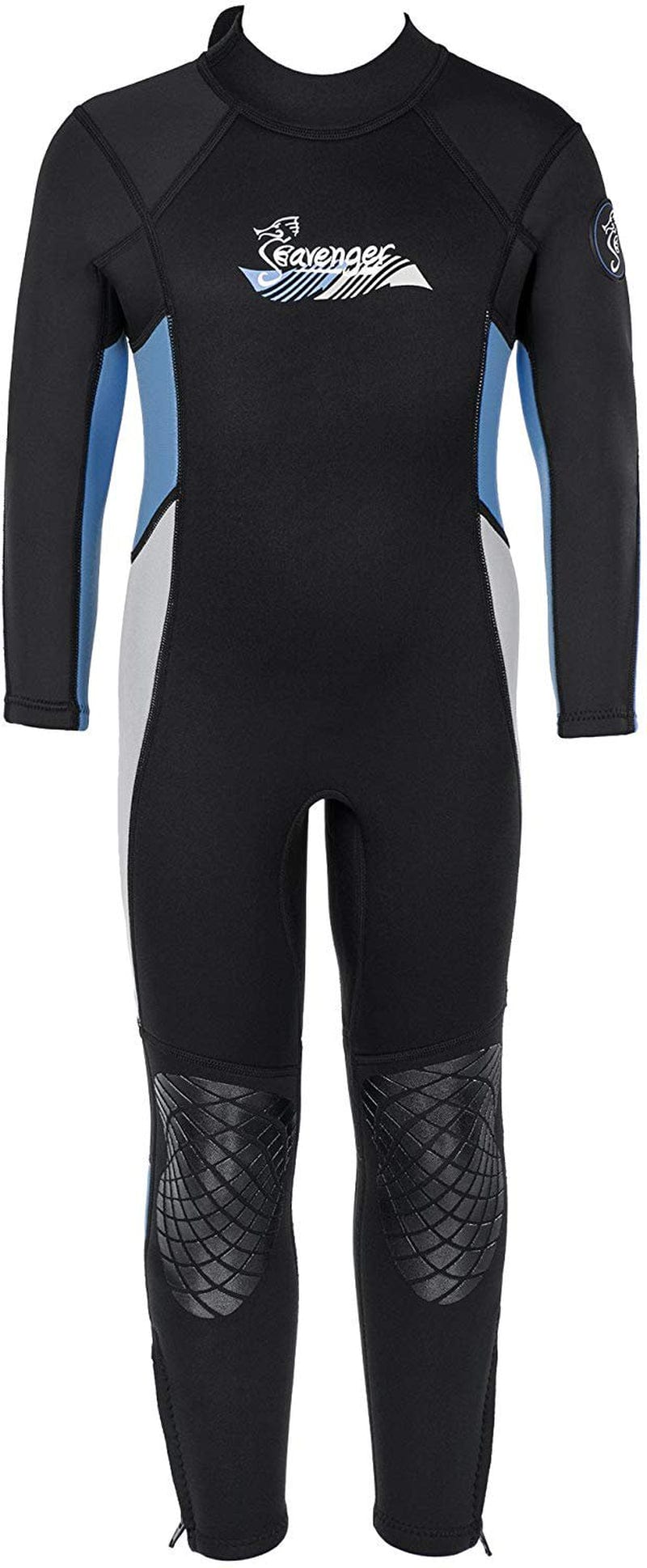 Seavenger 3Mm Kids Full Body Wetsuit with Knee Pads for Surfing, Snorkeling, Swimming (Pearl Blue, 10)