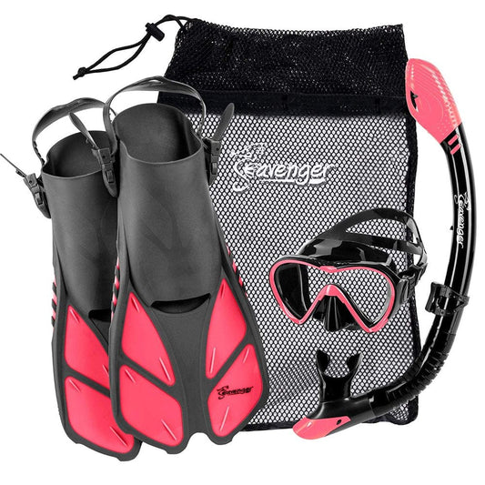Seavenger Aviator Diving Kit/Snorkeling Set | Kids and Adults (Black Silicone/Coral Pink, S/M)
