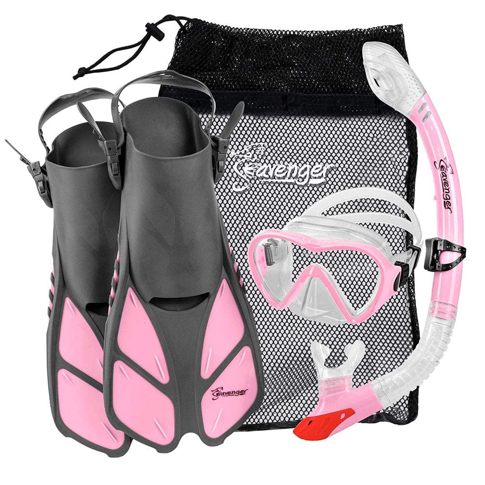 Seavenger Aviator Diving Kit/Snorkeling Set | Kids and Adults (Black Silicone/Coral Pink, S/M)