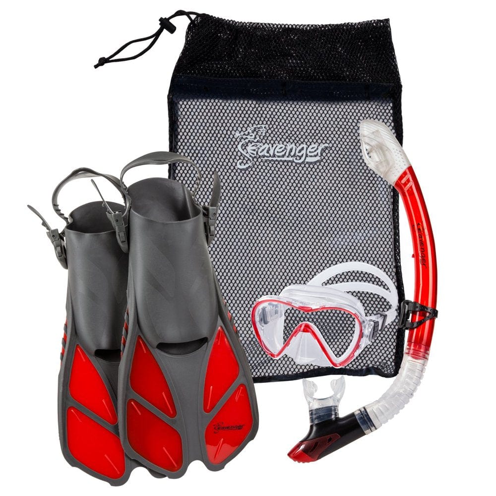 Seavenger Aviator Diving Kit/Snorkeling Set | Kids and Adults (Black Silicone/Coral Pink, S/M)