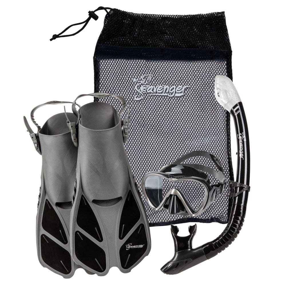Seavenger Aviator Diving Kit/Snorkeling Set | Kids and Adults (Black Silicone/Coral Pink, S/M)