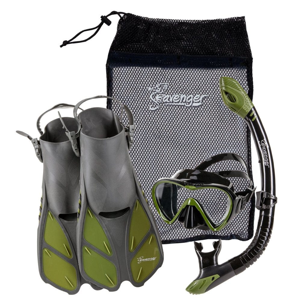 Seavenger Aviator Diving Kit/Snorkeling Set | Kids and Adults (Black Silicone/Coral Pink, S/M)
