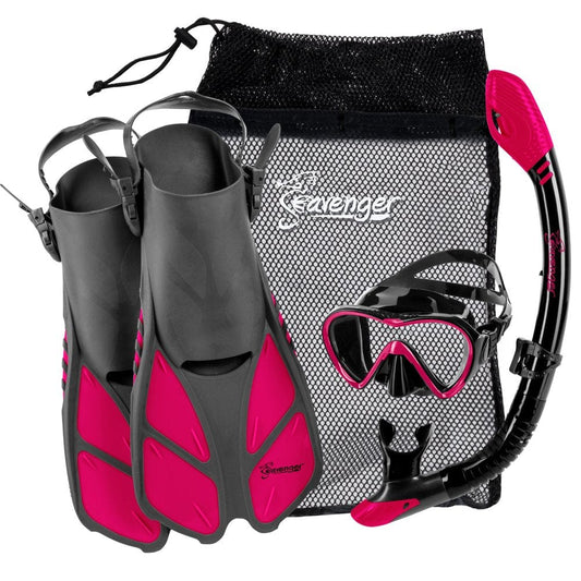 Seavenger Aviator Diving Kit/Snorkeling Set | Kids and Adults (Black Silicone/Pink, S/M)