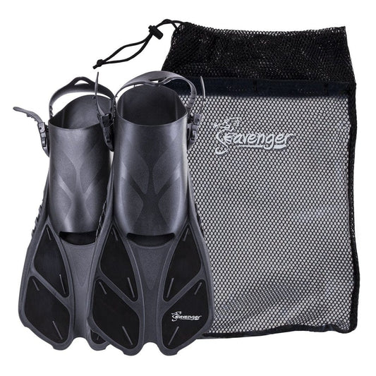 Seavenger Swim Fins / Flippers with Gear Bag for Snorkeling & Diving, Perfect for Travel Black S/M