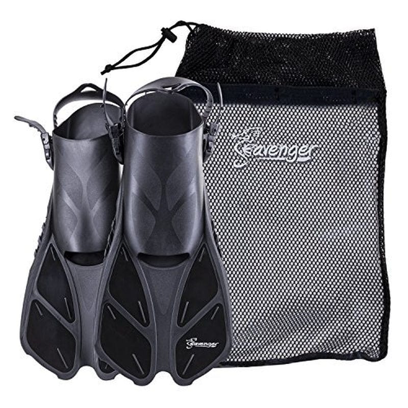 Seavenger Swim Fins / Flippers with Gear Bag for Snorkeling & Diving, Perfect for Travel Blue S/M