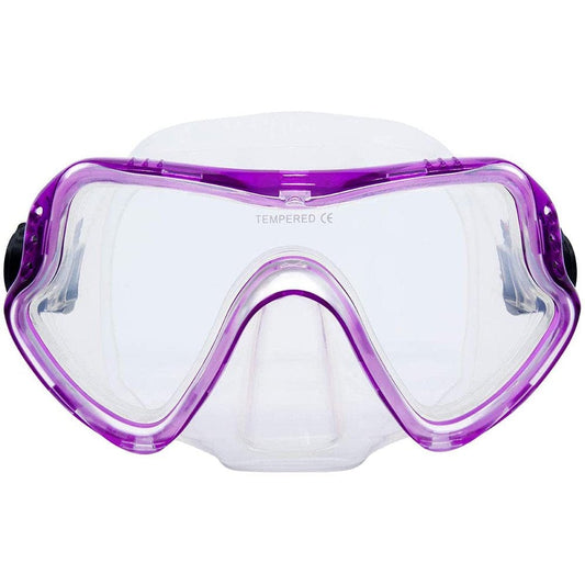 Snorkel Mask Diving Snorkel Mask Mountdog Ant-Fog Tempered Glass HD Wide View Adjustable Strap Swimming Goggles for Adults Youths Purple