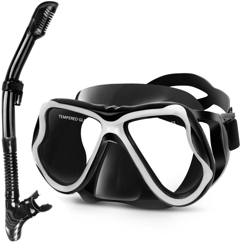 Snorkeling Gear for Adults Snorkel Set with Anti-Fog Scuba Diving Mask and Easy Breathing Dry Top Snorkel for Adults and Youth Black