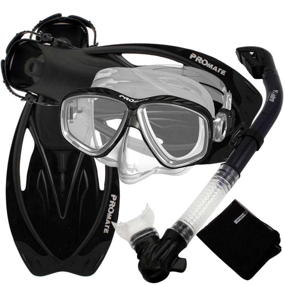 Snorkeling Set Scuba Dive Gear Snorkel Mask Diving Fins Set,Black,Sm