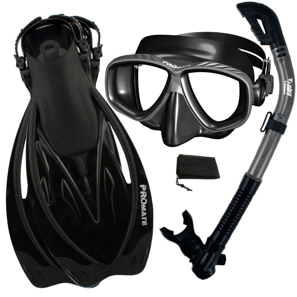 Snorkeling Set Scuba Dive Gear Snorkel Mask Diving Fins Set,Black,Sm