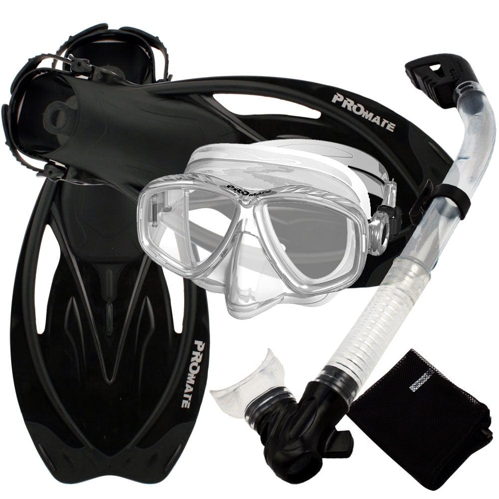 Snorkeling Set Scuba Dive Gear Snorkel Mask Diving Fins Set,Black,Sm