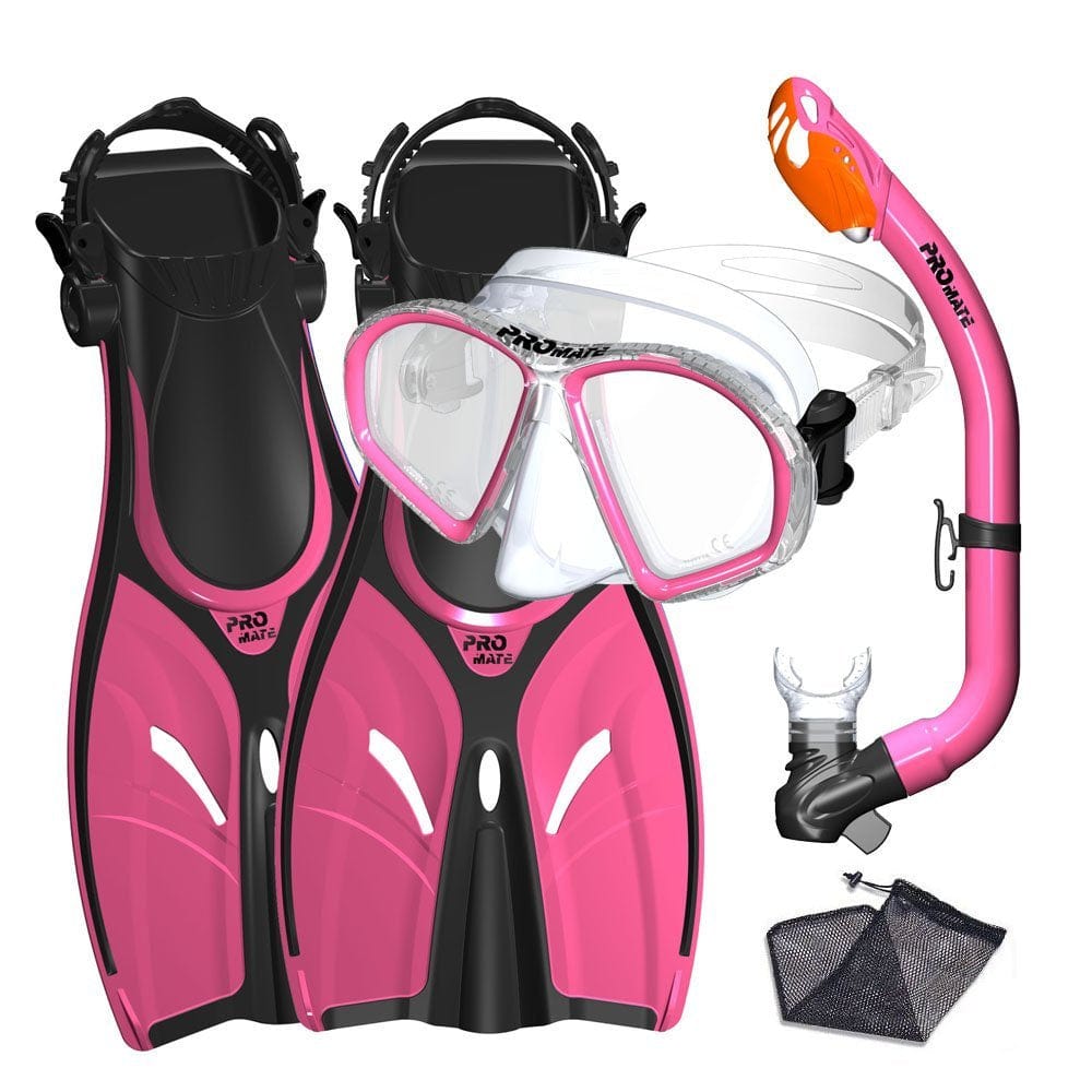 Spectrum Kids Snorkeling Gear Set W/ Dive Mask Snorkel Flippers by Promate, Yellow, LXL